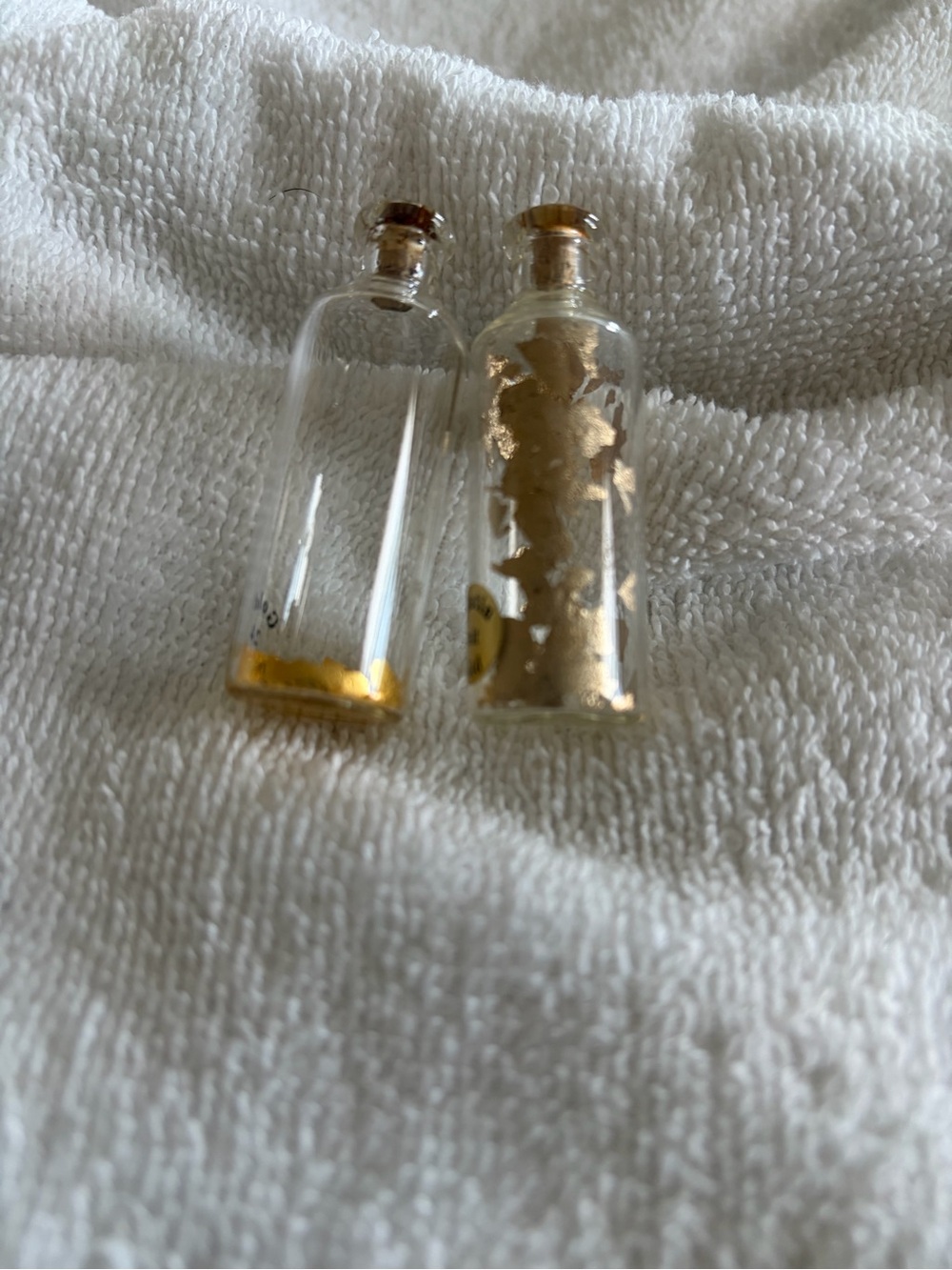 Glass Vial Accent Bottles with Gold Leaf And Platinum Detail - Set of 2